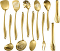 304 Stainless Steel Matte Kitchen Utensils Set 11 Pcs Long Metal Cooking Utensils Set Gold Cooking Utensils Set Dishwasher Suitable – Durable Stainless Steel Construction with Functional, Easy-Use Details