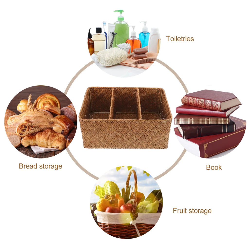 Straw Desktop Storage Box Pantry Basket Bins Hamper for Shelves with Lid Chocolate – Secure Lid Design with Functional, Easy-Use Details
