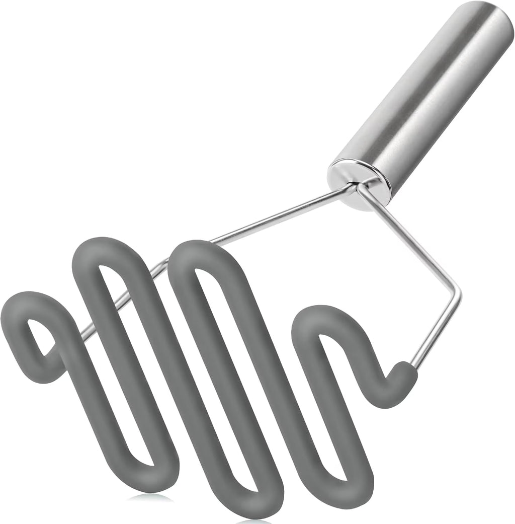 Scratch-resistant silicone potato masher kitchen tool potato masher stainless steel wrapped durable silicone potato smasher gray – Durable Stainless Steel Construction with Functional, Easy-Use Details