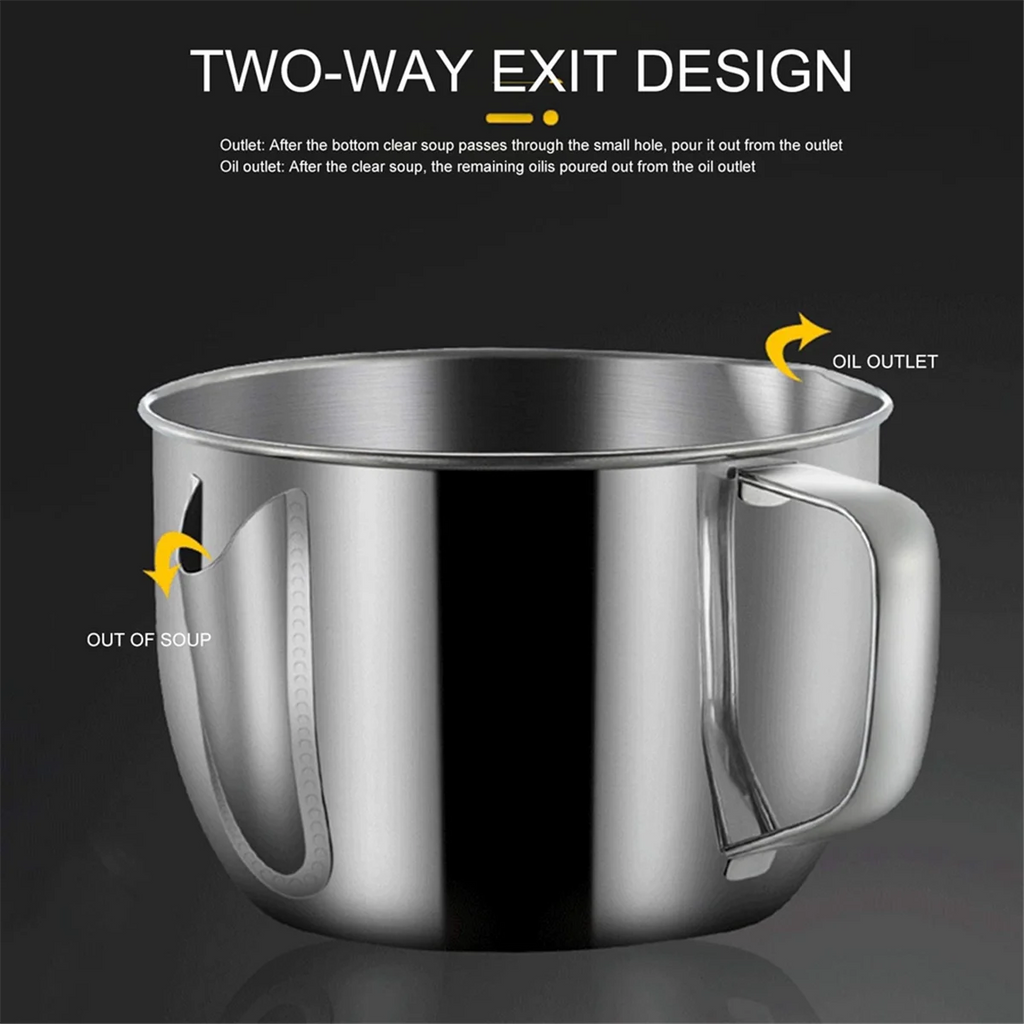 Stainless Steel Fat Separator 1L/4 Cup Gravy Grease with Strainer and Glass Lid Soup Oil Cup – Durable Stainless Steel Construction with Functional, Easy-Use Details
