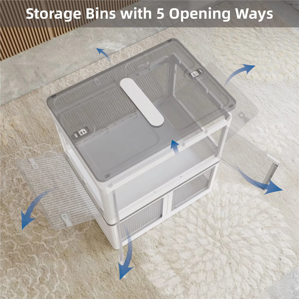 384QT 3-Pack Transparent Stackable Storage Bins with 5 Doors to Open with Wheels Folding Plastic Craft Containers Large Closet Organizers Box for Bedrooms Living Rooms Study Kids' Toys White – Stackable Organization with Functional, Easy-Use Details