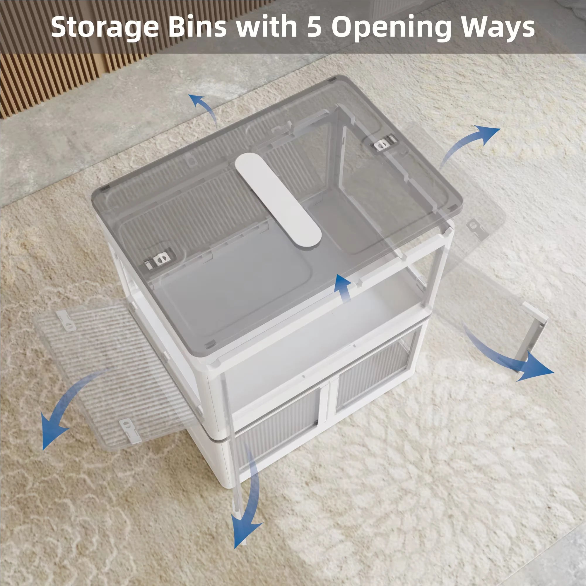 384QT 3-Pack Transparent Stackable Storage Bins with 5 Doors to Open with Wheels Folding Plastic Craft Containers Large Closet Organizers Box for Bedrooms Living Rooms Study Kids' Toys White – Stackable Organization with Functional, Easy-Use Details