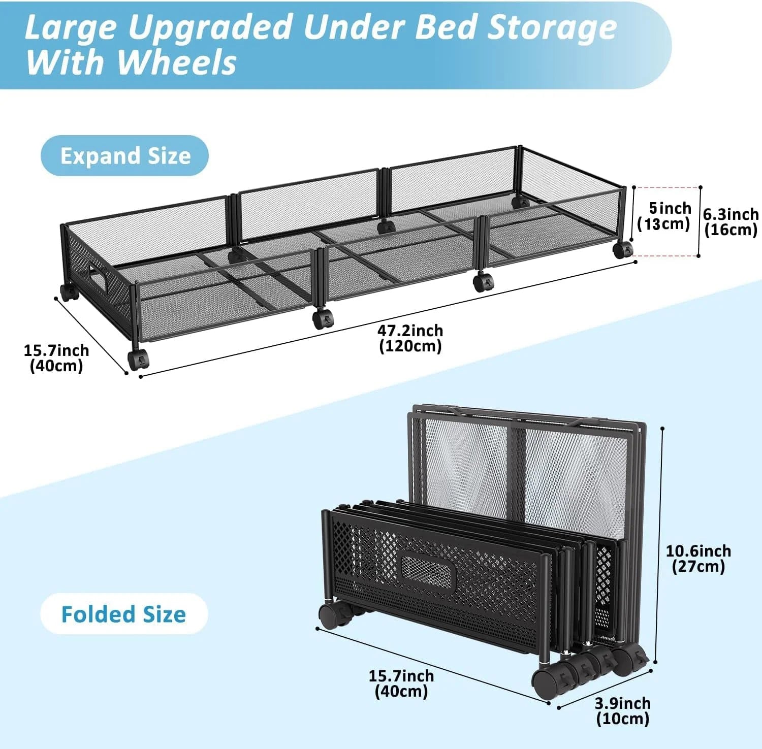 47.2'' Long Under Bed Storage on Wheels 57.6L Large Capacity Rolling Under the Bed Storage Containers Tool-Free Assembly Foldable Underbed Shoes Clothes Toy Drawers – Everyday Household Format with Functional, Easy-Use Details