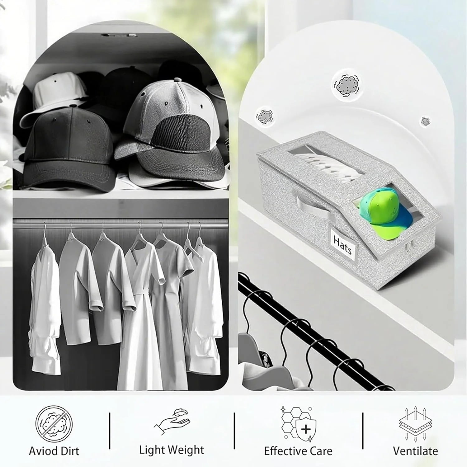 4 PCS Stackable Hat Storage for Baseball Caps Hat Storage Boxes for Closet Holds up to 12 Caps with Cardboard Hat Organizer for Women & Men (Grey) – Stackable Organization with Functional, Easy-Use Details
