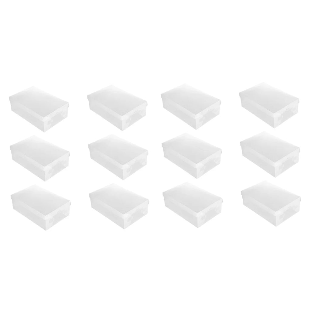 12 PCS Shoes Boxes Transparent Shoes Cases Plastic Storage Box Shoes Container for Home Shop 28x18x10cm – Clear-View Organization with Functional, Easy-Use Details