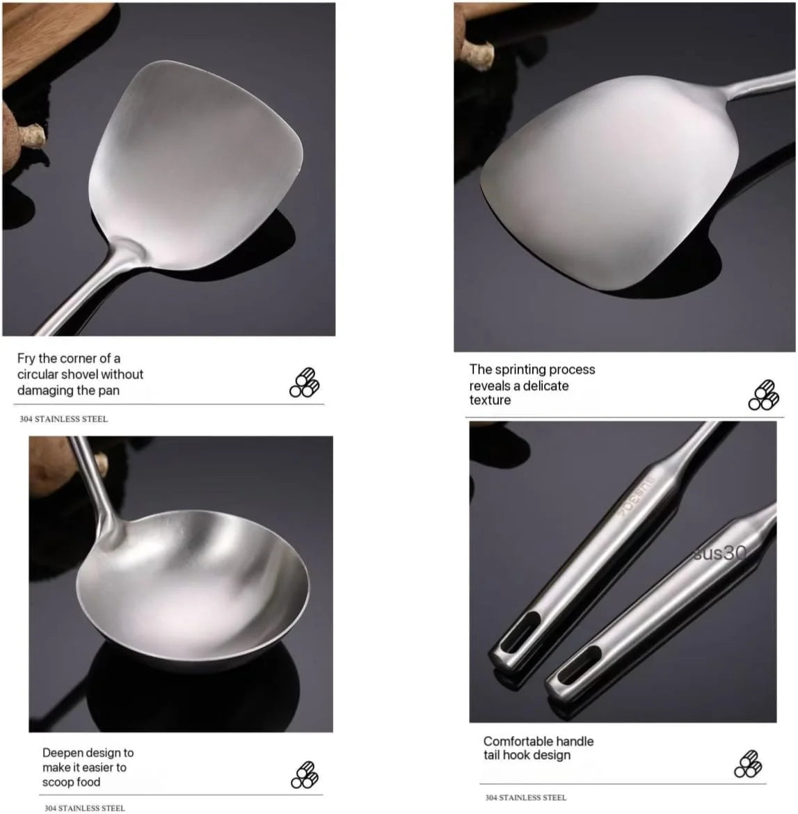 Well-crafted 7-Piece Gold Kitchen Utensil Set with Stand Stainless Steel Cooking Tools- Dishwasher Suitable Ladle Spoon Spatula Pasta Fork Luxury Brass Kitchen Accessories for Home – Durable Stainless Steel Construction with Functional, Easy-Use Details