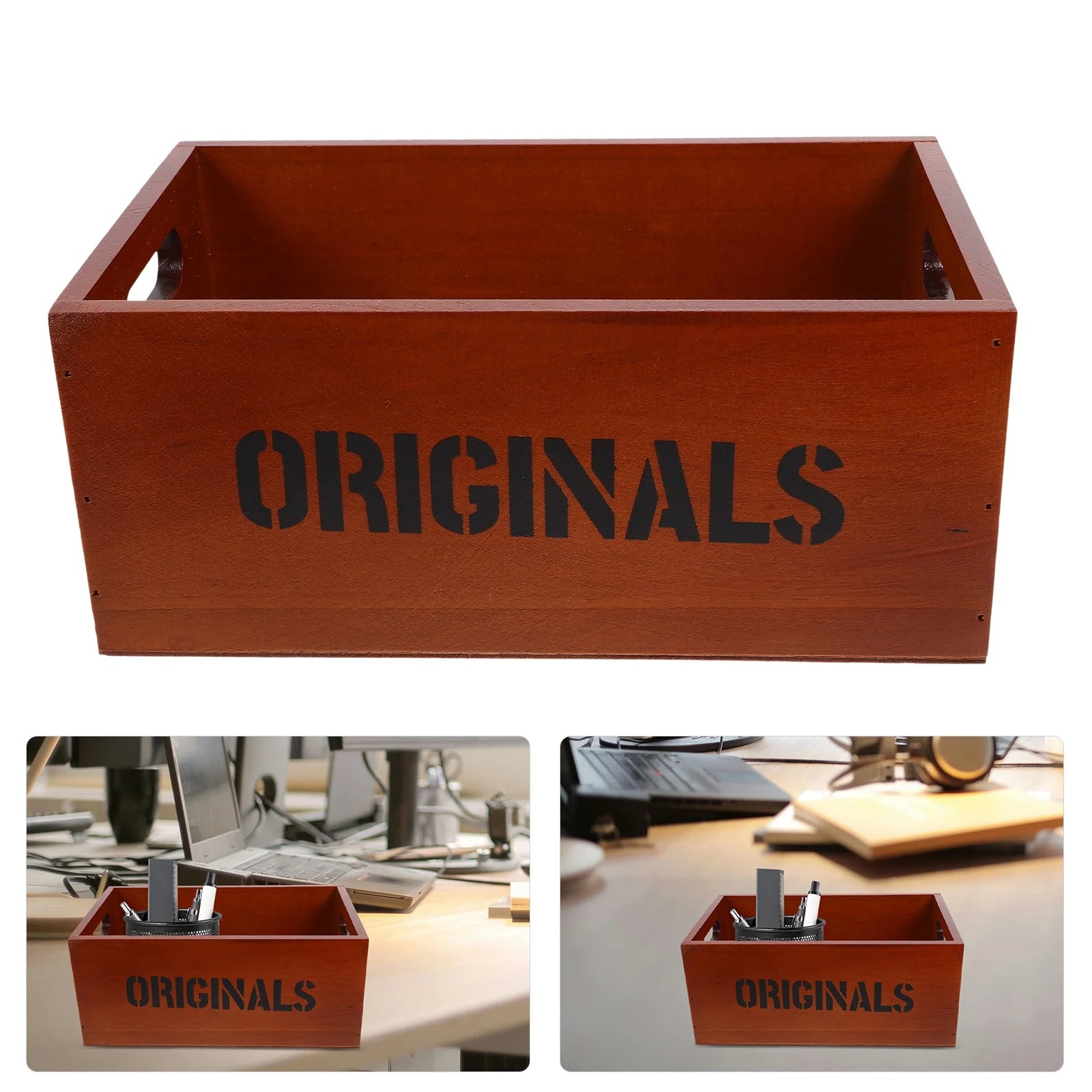 Monitor Stand Cube Storage Wooden Storage Box Office 26.00X16.00X11.00CM Brown – Natural-Look Construction with Functional, Easy-Use Details