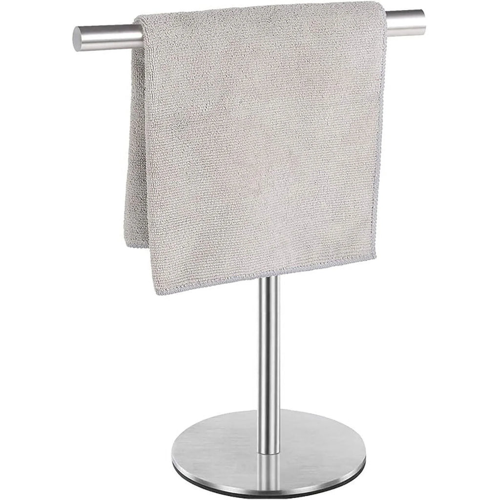 Brushed Standing Towel Rack Heavy Duty Base Stainless Steel T-Shaped Hand Towel Stand for Bathroom Kitchen. – Durable Stainless Steel Construction with Functional, Easy-Use Details