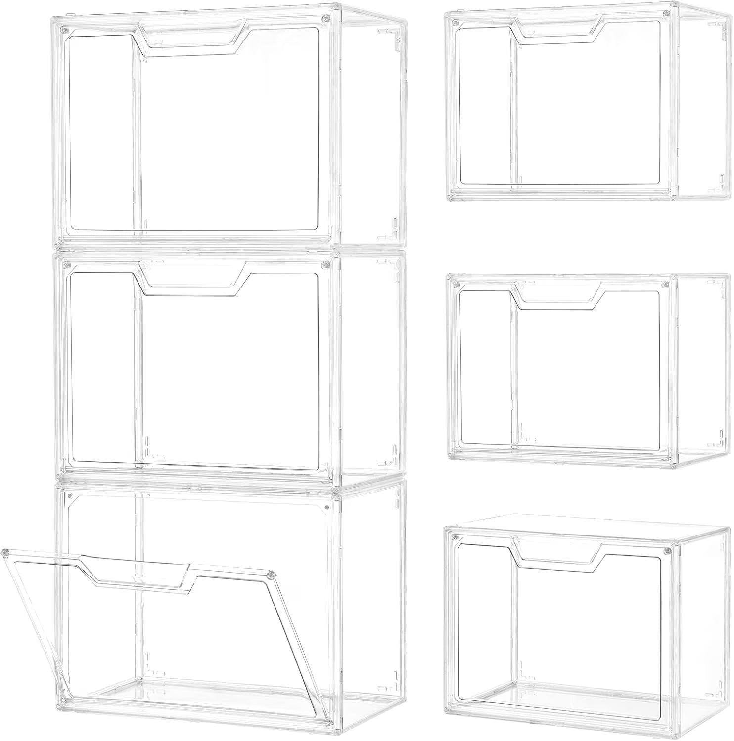 3 Pack Clear Storage Bins with Lids Storage Containers with Magnetic Door Stackable Acrylic Display Case for Handbags Cosmetic Multifunctional Storage Boxes for Dorm Living Room Bedroom Storage – Stackable Organization with Functional, Easy-Use Details