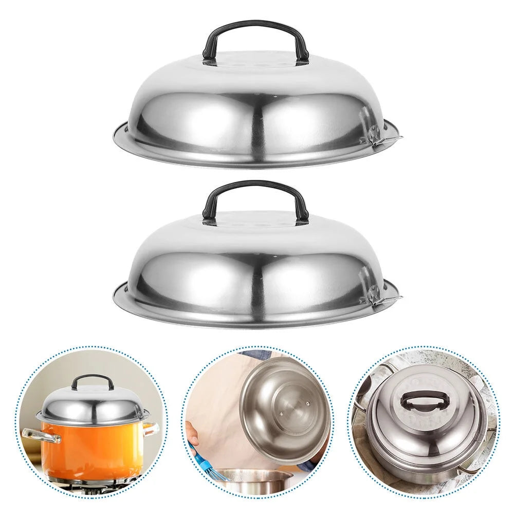 unbranded 2Pcs Stainless Steel Pot Covers 28.5cm Pot Lids Kitchen Accessories (Silver) – Durable Stainless Steel Construction with Functional, Easy-Use Details