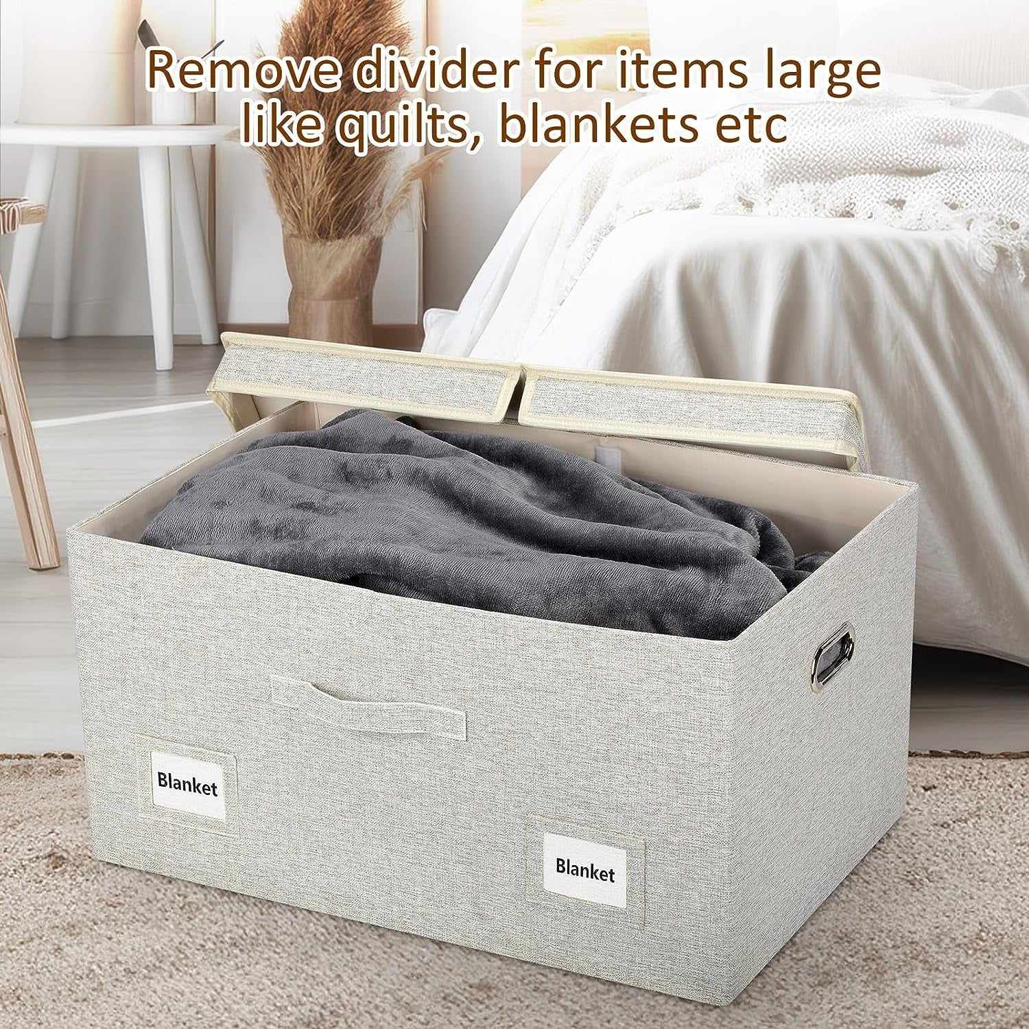 Medium 15" 21 Quart Collapsible Stackable Storage Bins with Lids 5 Packs Beige Foldable Fabric Closet Boxes Heavy-duty Lidded Linen Cube Baskets Container Organizers and Storage – Everyday Household Format with Functional, Easy-Use Details