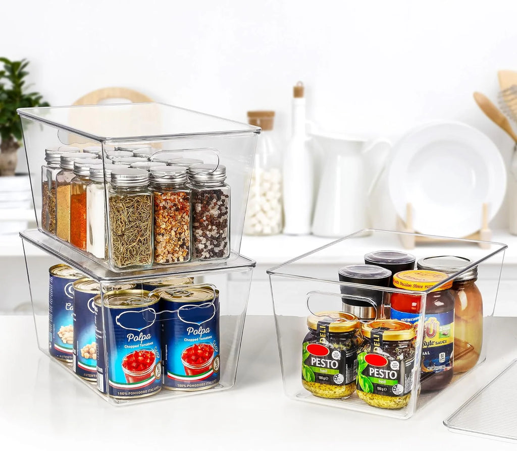 Clear Stackable Storage Bins with Lids Large Plastic Containers with Handle for Pantry Organizer and Storage,Suitable for Bathroom,Cabinet,Kitchen,Fridge,Closet Organization – Stackable Organization with Functional, Easy-Use Details