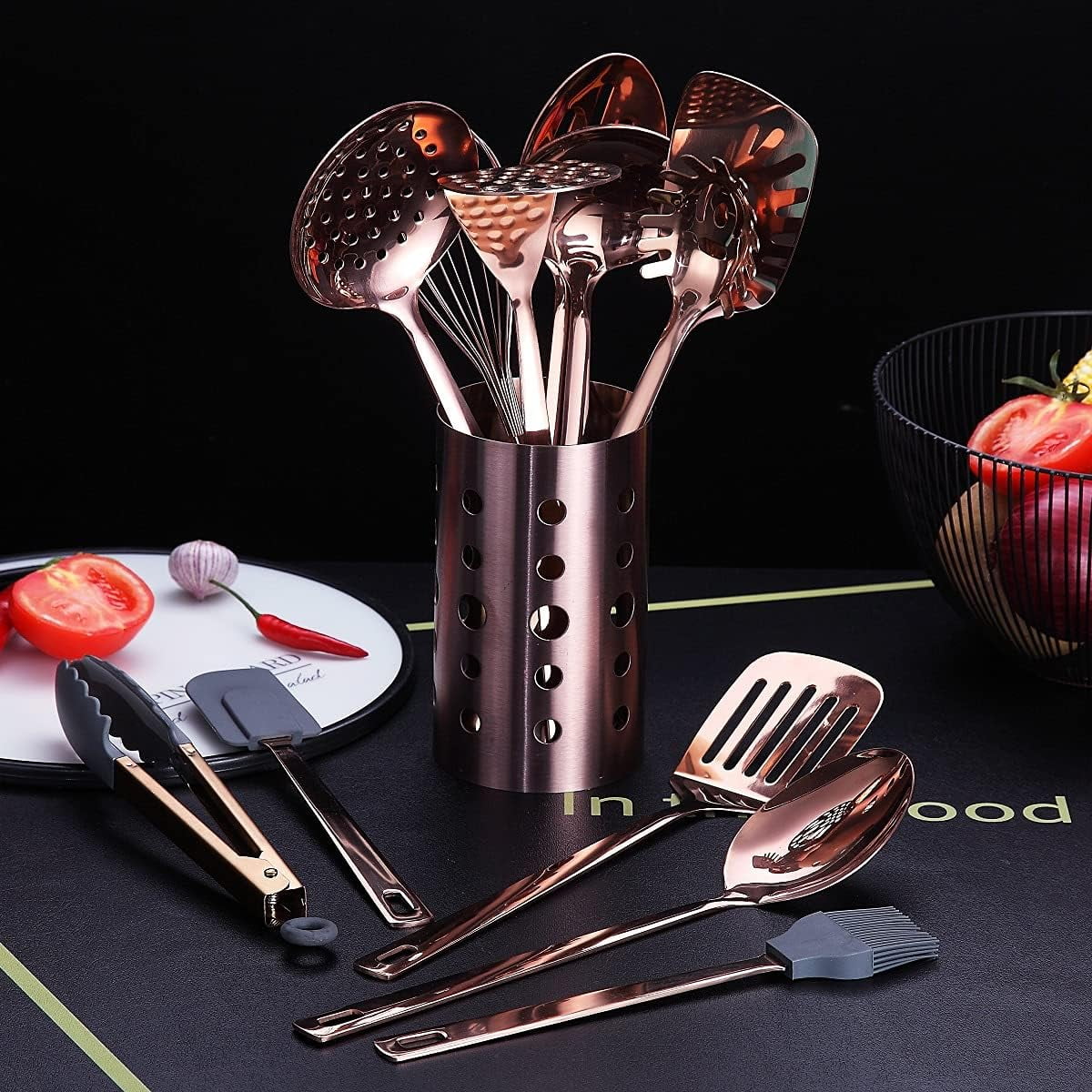 Copper Kitchen Utensils Set,13 Pieces Stainless Steel Cooking Utensils Set with – Durable Stainless Steel Construction with Functional, Easy-Use Details