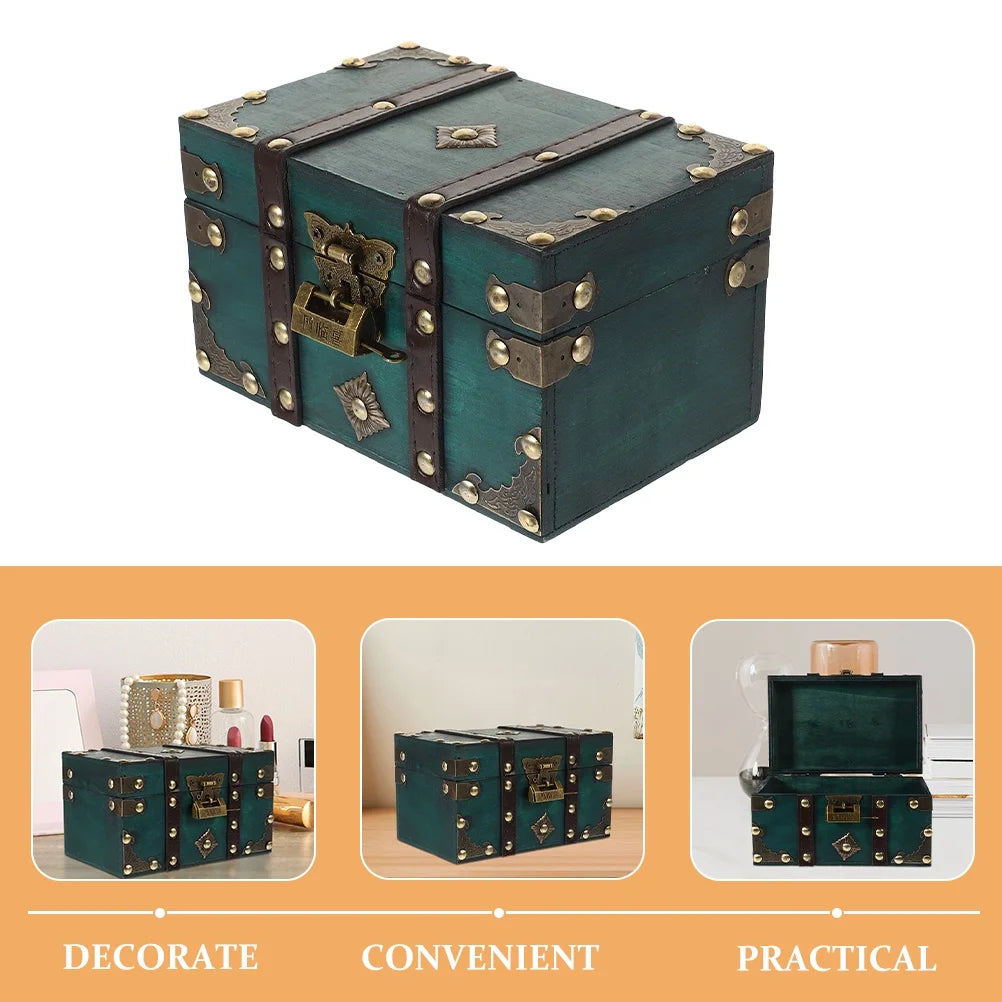Wooden Storage Box Keepsake Stash Photo Treasure Chest Crate Dark Green – Natural-Look Construction with Functional, Easy-Use Details