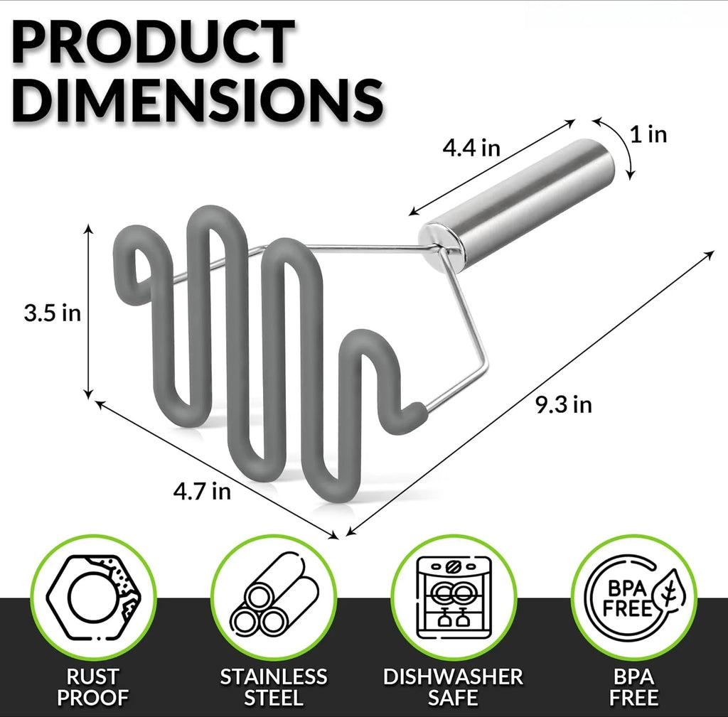 Scratch-resistant silicone potato masher kitchen tool potato masher stainless steel wrapped durable silicone potato smasher gray – Durable Stainless Steel Construction with Functional, Easy-Use Details