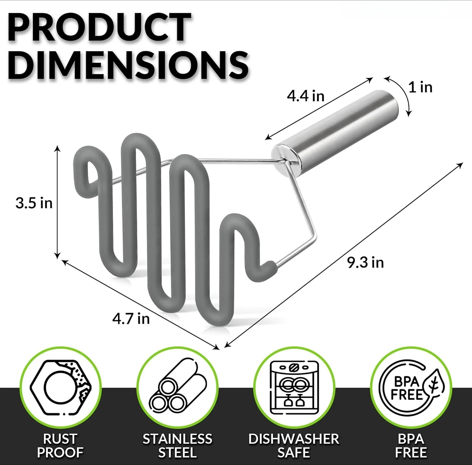 Scratch-resistant silicone potato masher kitchen tool potato masher stainless steel wrapped durable silicone potato smasher gray – Durable Stainless Steel Construction with Functional, Easy-Use Details