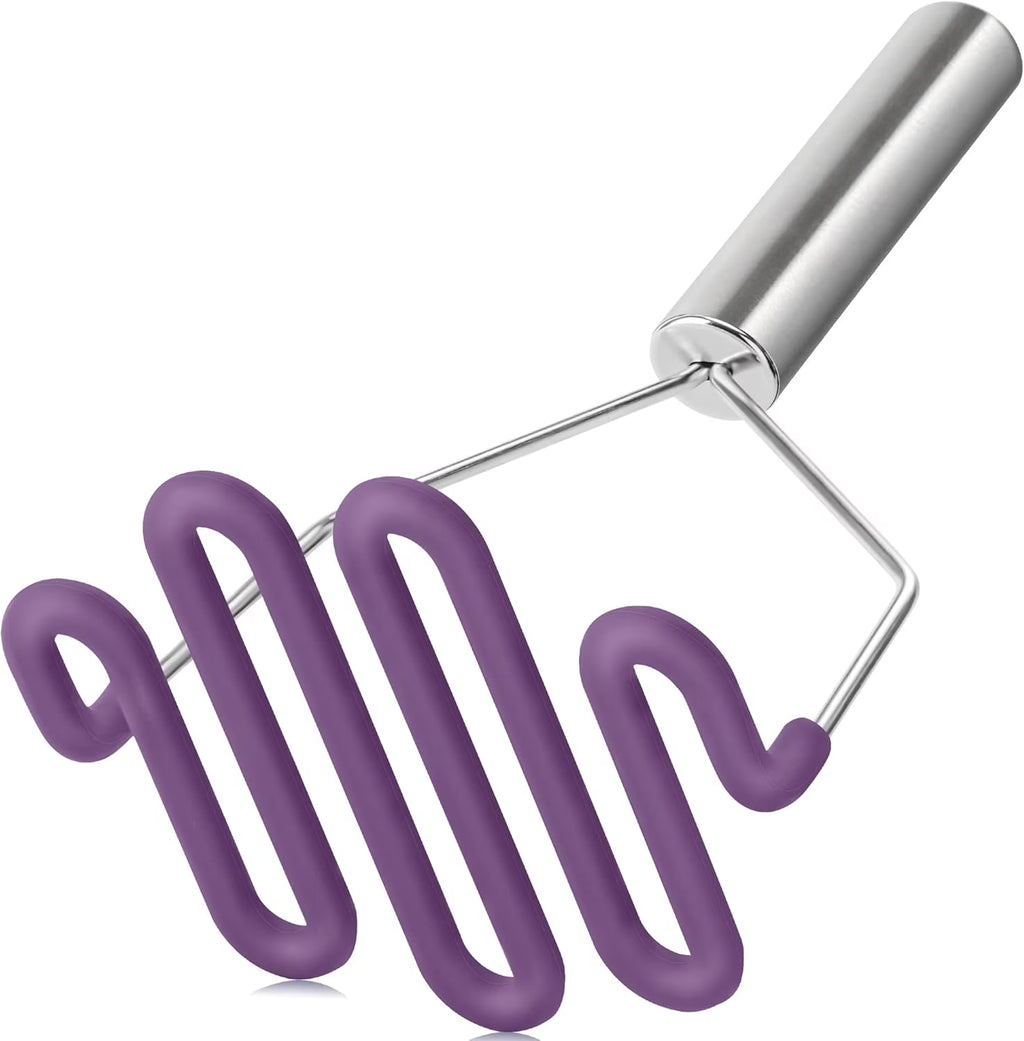 Scratch-resistant silicone potato mash maker kitchen tool stainless steel outer layer wrapped with durable silicone. – Durable Stainless Steel Construction with Functional, Easy-Use Details