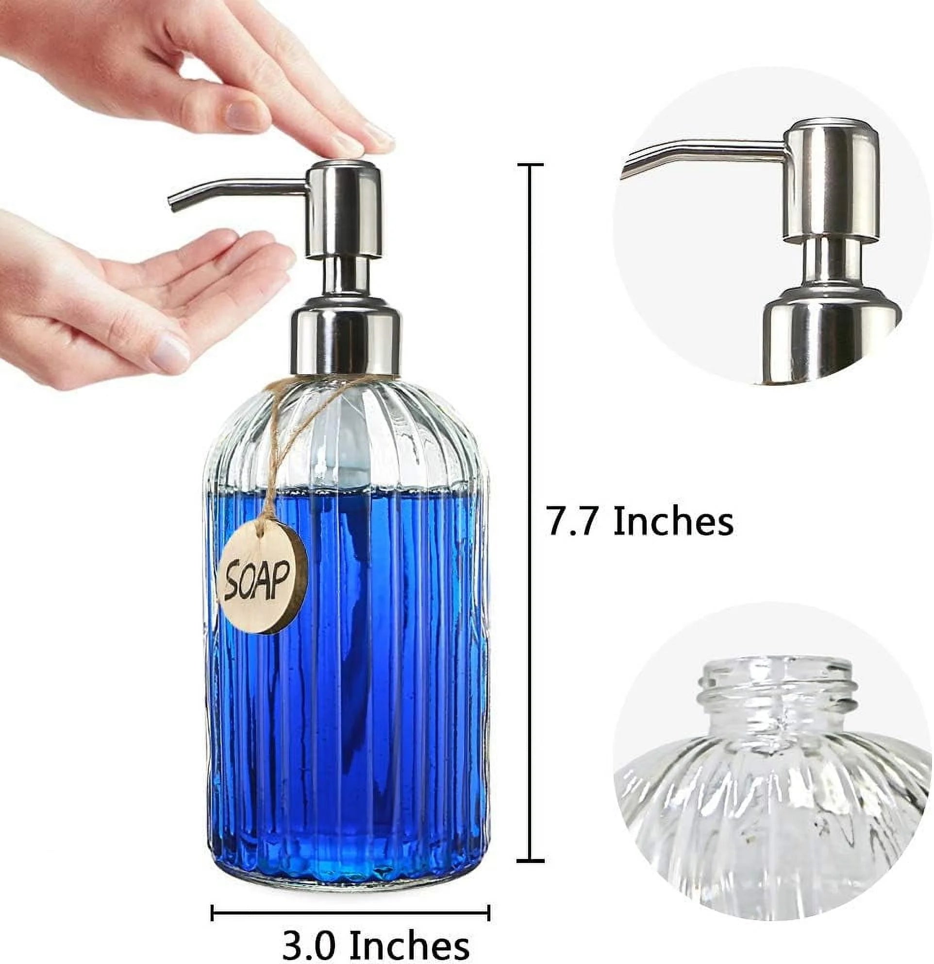 18 Oz Clear Glass Soap Dispenser with Rust-resistant Stainless Steel Pump Refillable Liquid Hand soap Dispenser for Bathroom Well-crafted Kitchen Soap Dispenser – Clear-View Organization with Functional, Easy-Use Details