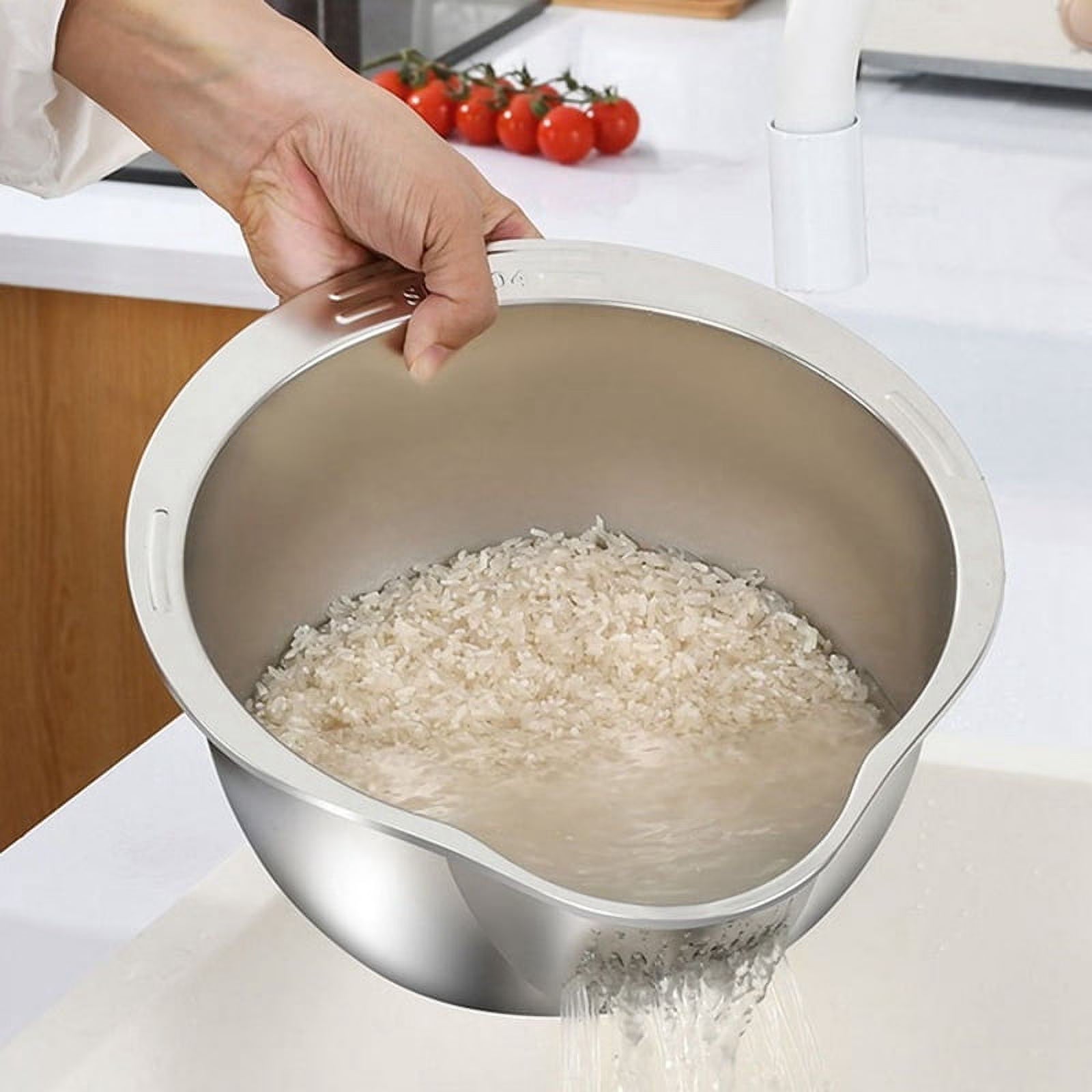 Rice Washer Strainer Bowl Stainless Steel Washing Colander Fruit and Vegetable Kitchen Tool A – Durable Stainless Steel Construction with Functional, Easy-Use Details
