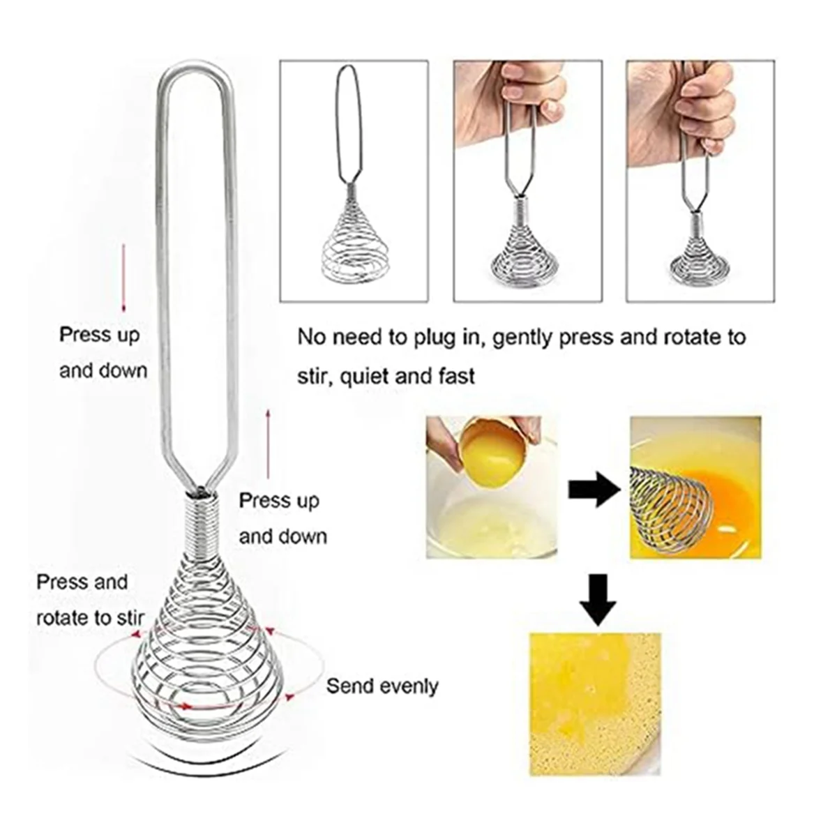 Stainless Steel Spring Coil Whisk Wire Whip-Cream Egg Beater -Cream Hand Mixer Kitchen Tool Accessories for Mixing – Durable Stainless Steel Construction with Functional, Easy-Use Details