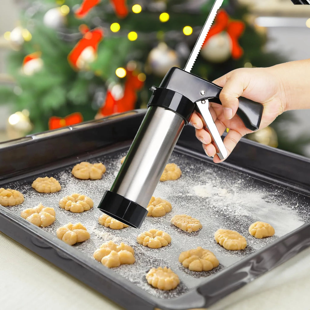 Stainless Steel Cookies Press Cookies Press for Baking,Cookie Press Gun Kit with 13 Cookie Discs and 8 Piping Tips for DIY cake Maker Decorating Baking Supplies – Durable Stainless Steel Construction with Functional, Easy-Use Details