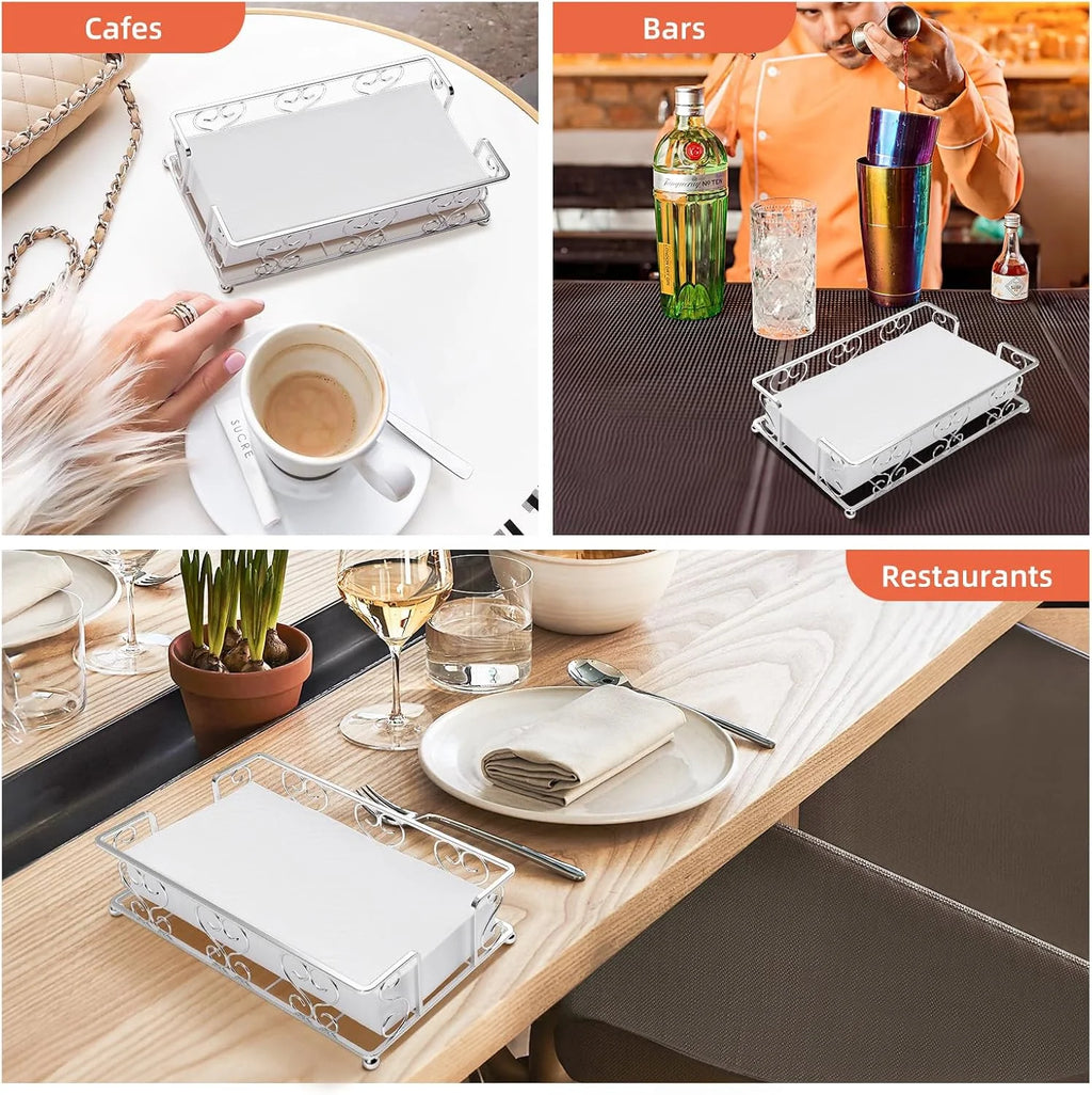 Napkin Holder & Guest Towel Tray - Stainless Steel Disposable Paper Towel Dispenser for Bathroom Table Kitchen Countertop Dinner Table Vanity – Durable Stainless Steel Construction with Functional, Easy-Use Details