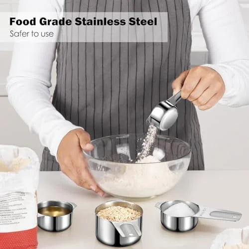 Measuring Cups 7PCS Stainless Steel Measuring Cups with a Storage Bag for Cooking & Baking Dishwasher Suitable – Durable Stainless Steel Construction with Functional, Easy-Use Details