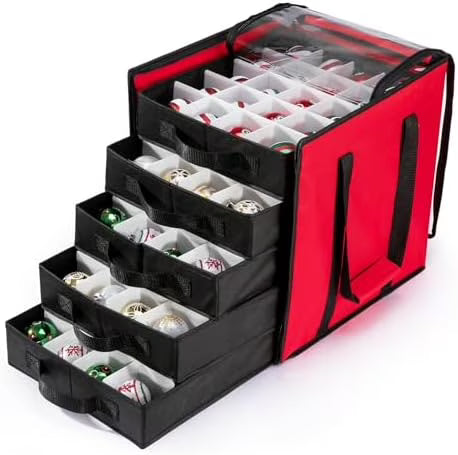 Christmas Ornament Storage Containers -Holds Up to 100 Holiday Ornaments with 5 Removable Trays Large Storage Box with Clear Covered Top & Sturdy Handles – Clear-View Organization with Functional, Easy-Use Details
