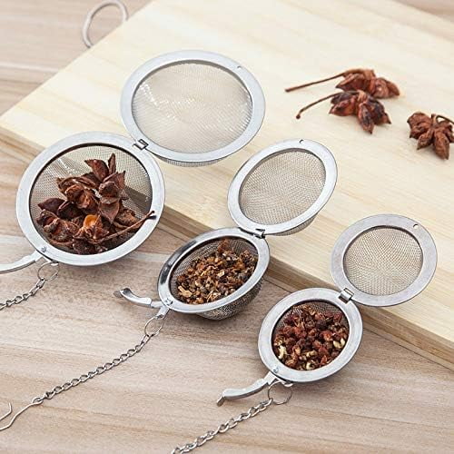 3pcs Stainless steel fine mesh seasoning ball kitchen soup spice stew filter kitchen tool metal tea bag tea ball (3pcs Round Shape),Silver,5cm/6cm/7cm – Durable Stainless Steel Construction with Functional, Easy-Use Details