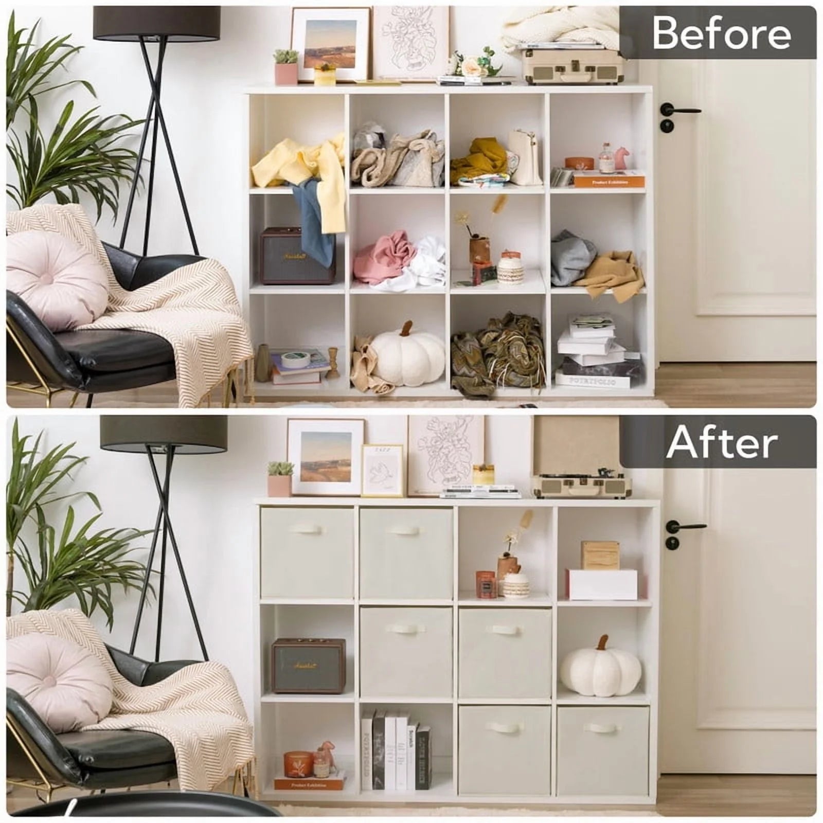 13 Inch Fabric Storage Cubes - Sturdy Collapsible Storage Bins & Handle，Storage Organizer for Organizing Beige Storage Baskets 6-Pack – Everyday Household Format with Functional, Easy-Use Details