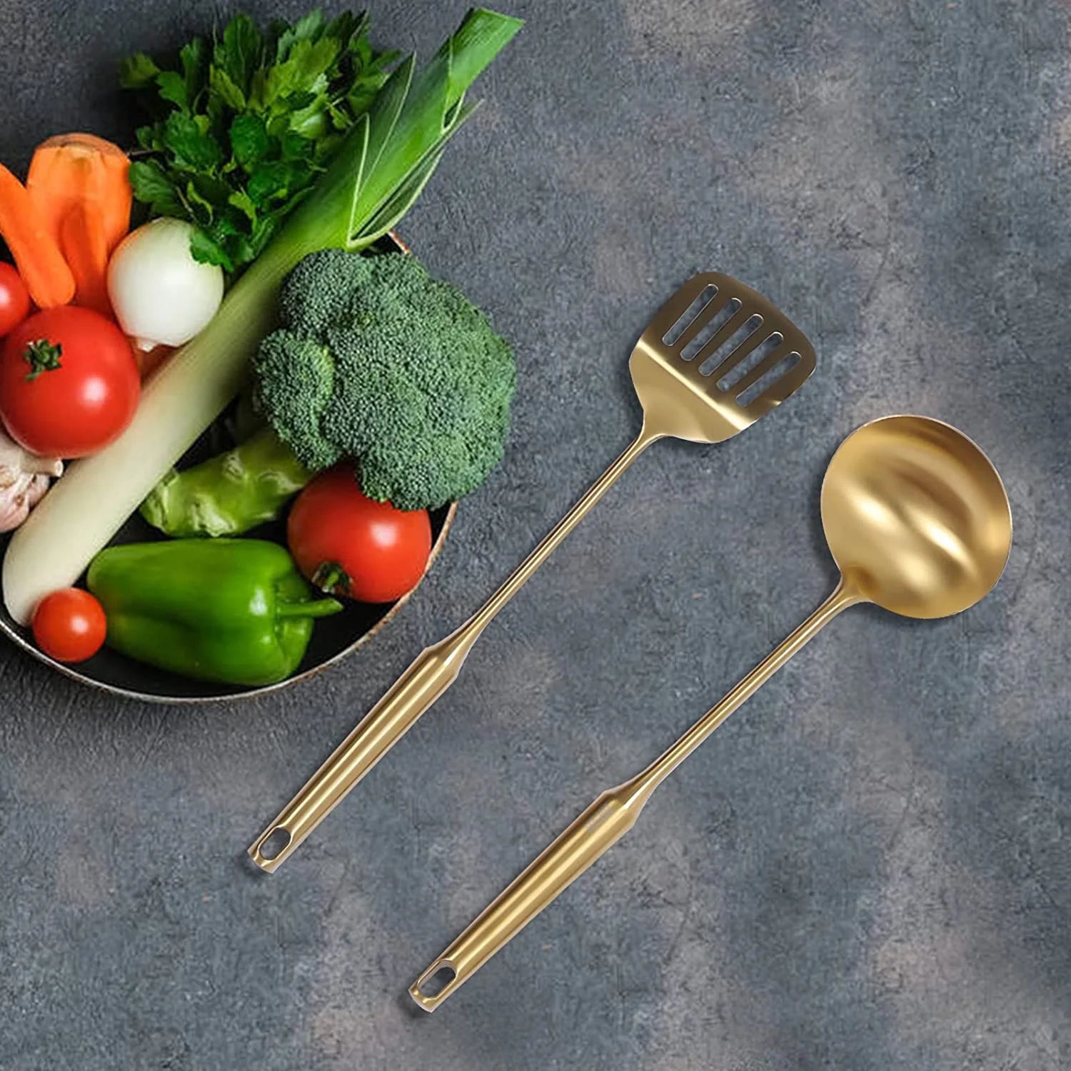 7pcs/ Set Gold Cooking Utensils Suitable for everyday use Kitchen Tool with Holder Stainless Steel – Durable Stainless Steel Construction with Functional, Easy-Use Details