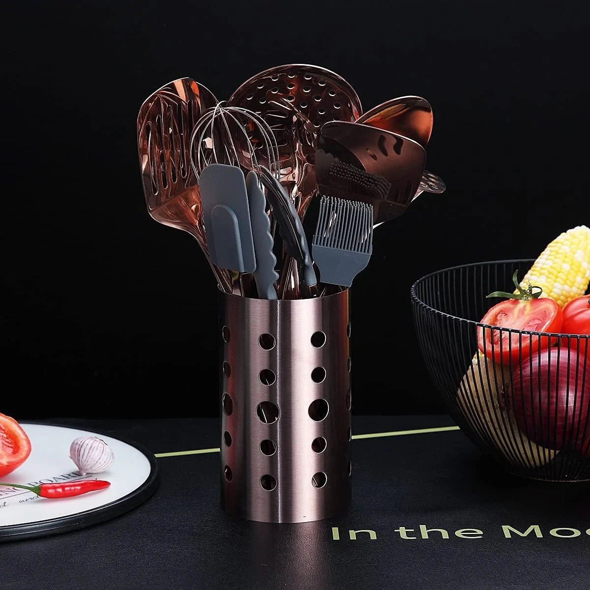 Copper Kitchen Utensils Set,13 Pieces Stainless Steel Cooking Utensils Set with – Durable Stainless Steel Construction with Functional, Easy-Use Details