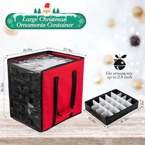 Christmas Ornament Storage Containers -Holds Up to 100 Holiday Ornaments with 5 Removable Trays Large Storage Box with Clear Covered Top & Sturdy Handles – Clear-View Organization with Functional, Easy-Use Details