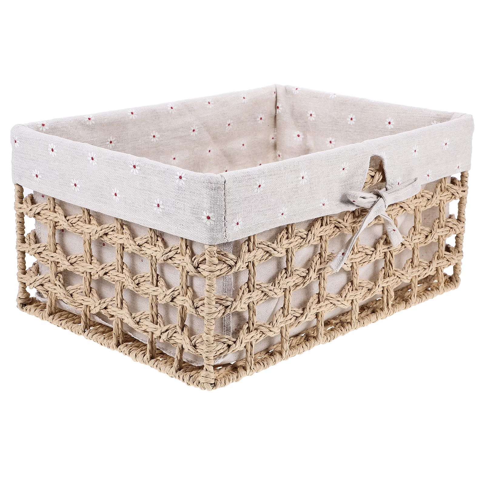Rustic Storage Bins Grass Basket Cube Boxes with Lids Fabric Toy Sundries – Multiroom Organization Format with Functional, Easy-Use Details