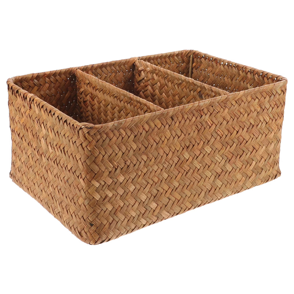 Straw Desktop Storage Box Pantry Basket Bins Hamper for Shelves with Lid Chocolate – Secure Lid Design with Functional, Easy-Use Details