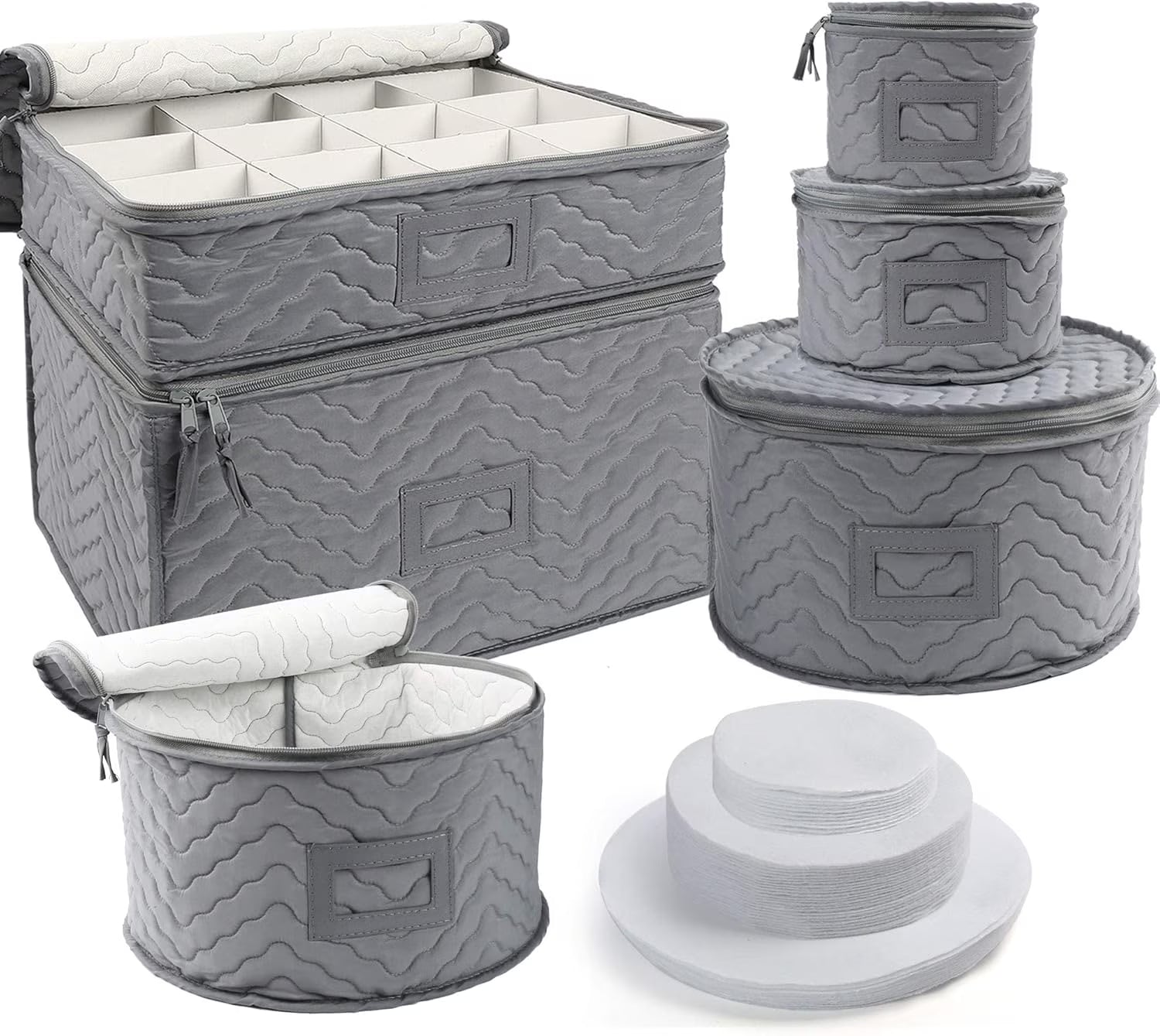 China Storage Containers - Quilted 6-Piece Set Storage Box- Stores Chinaware Stemware Dinnerware Dish Storage Service for 12 48 Pcs Felt Protectors Cardboard Dividers Included – Convenient Multi-Piece Set with Functional, Easy-Use Details
