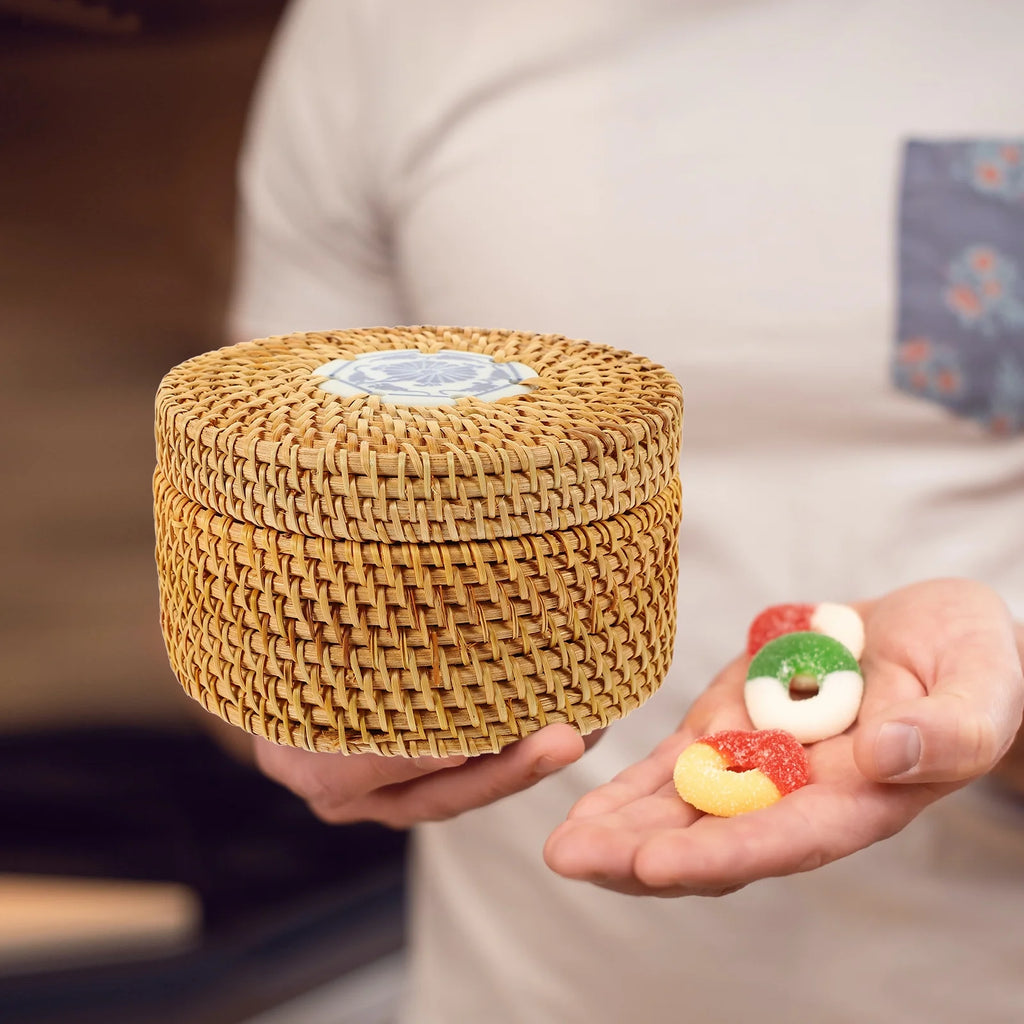 Toy Rattan Nut Box Household Storage Container 14X14X8CM – Practical Home Organization with Functional, Easy-Use Details
