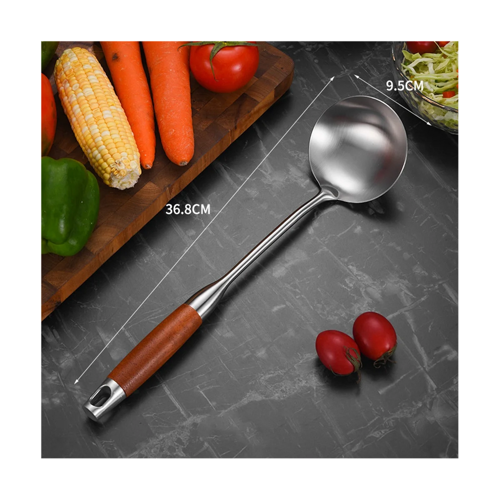 Stainless Steel for Carbon Steel Stainless Steel Wok Metal Wok Tools Set Wooden Handle Soup Ladle – Convenient Carry Handles with Functional, Easy-Use Details