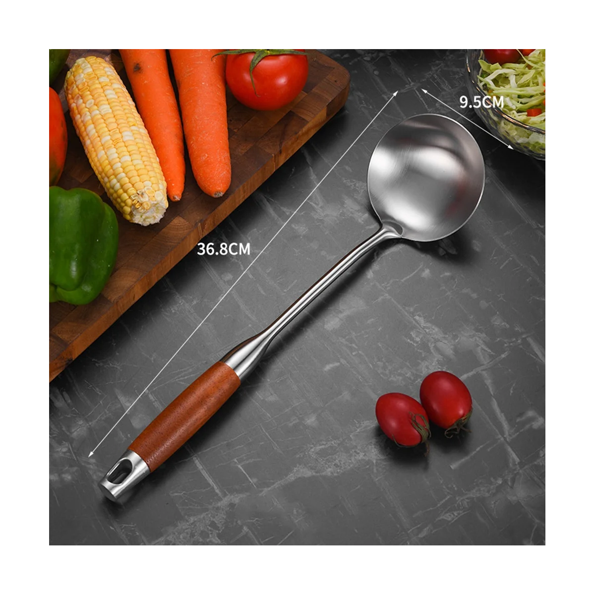 Stainless Steel for Carbon Steel Stainless Steel Wok Metal Wok Tools Set Wooden Handle Soup Ladle – Convenient Carry Handles with Functional, Easy-Use Details