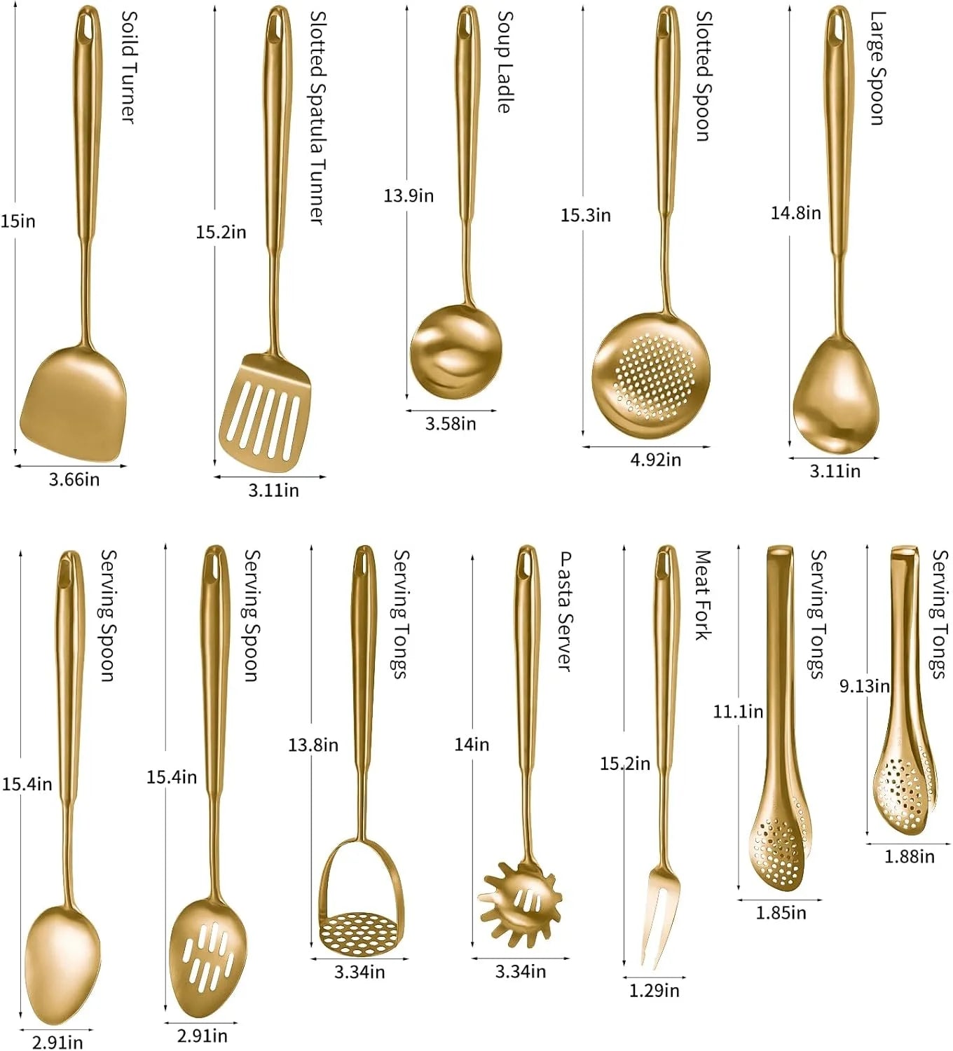 304 Stainlss Steel Kitchen Utensils Set 12 Pcs Long Metal Cooking Utensil Gadgets Tools Set with Spatula Ladle Spoon Ladle Skimmer Tunner Pasta Server Tongs(Silver Dishwasher Suitable) – Convenient Multi-Piece Set with Functional, Easy-Use Details