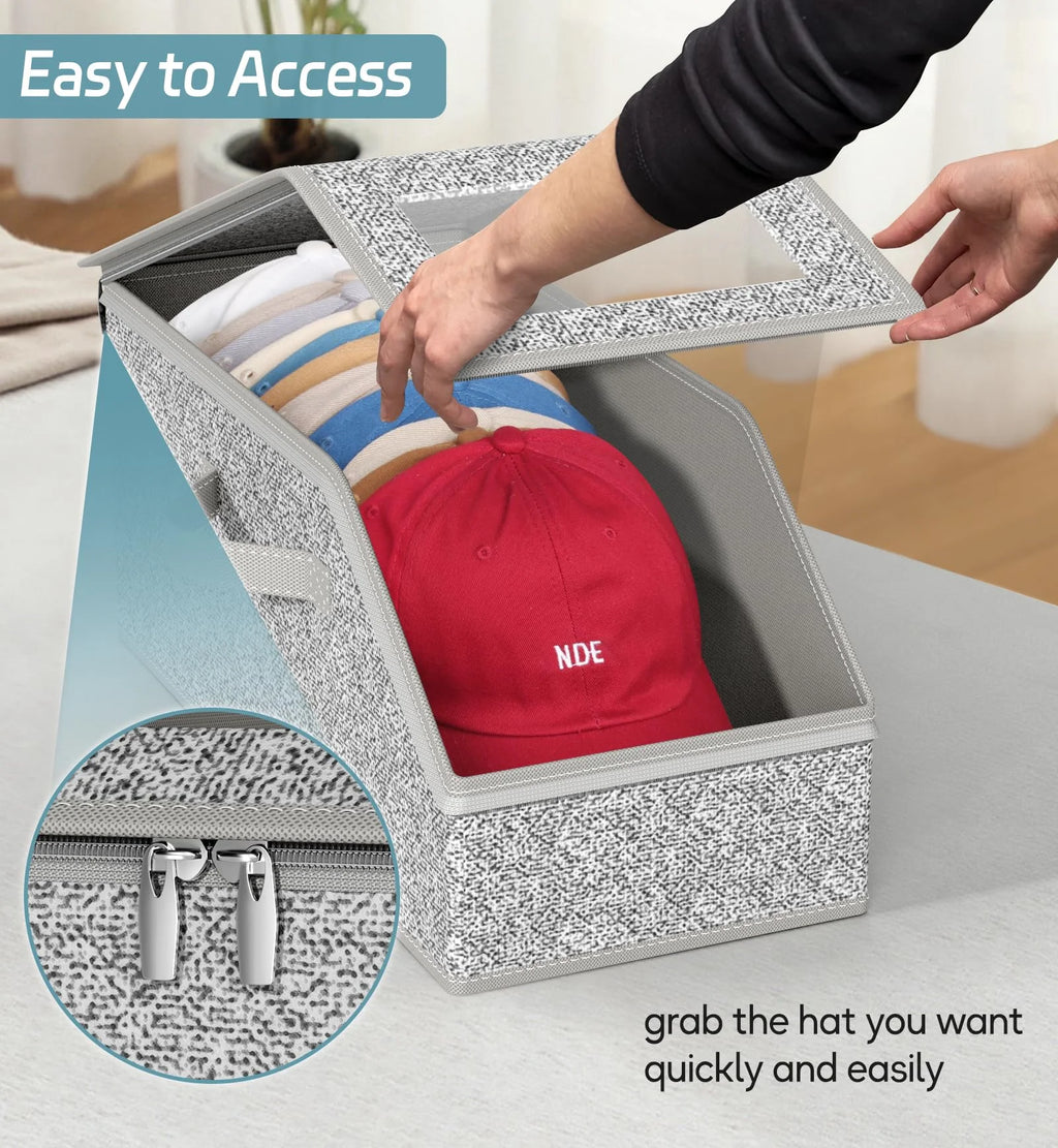 2 Pcs Stackable Hat Storage for Baseball Caps Holds up to 24 Caps Hat Organizer for Closet Sturdy Snapback Boxes for Men with Cardboard Grey – Stackable Organization with Functional, Easy-Use Details