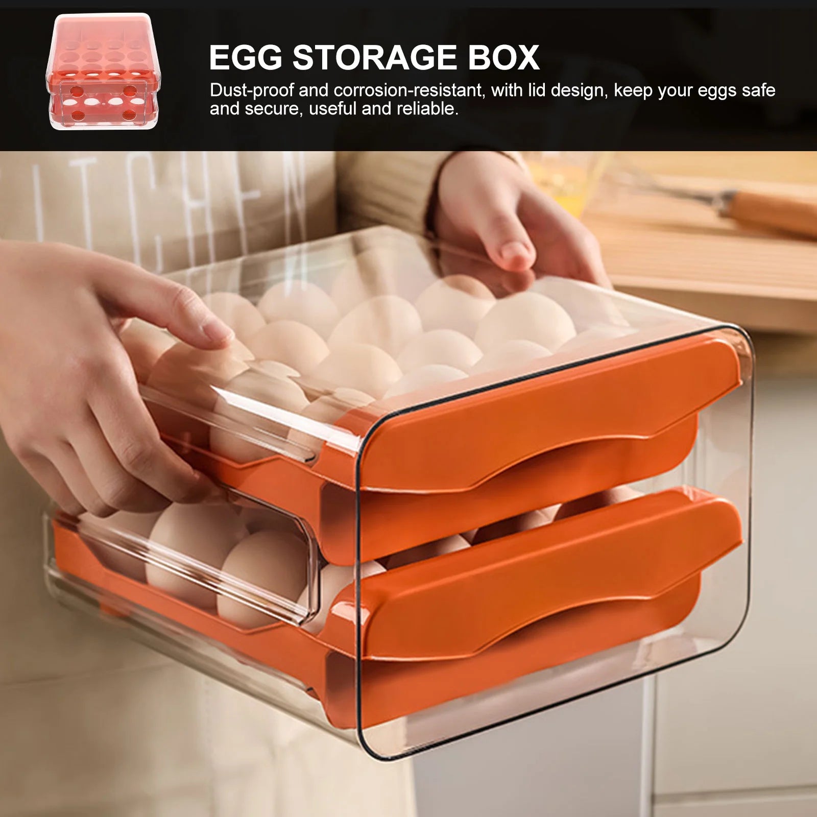 Holder Decor Egg Storage Box Egg Storage Shelf 21.5x22.5x14cm Orange – Practical Home Organization with Functional, Easy-Use Details