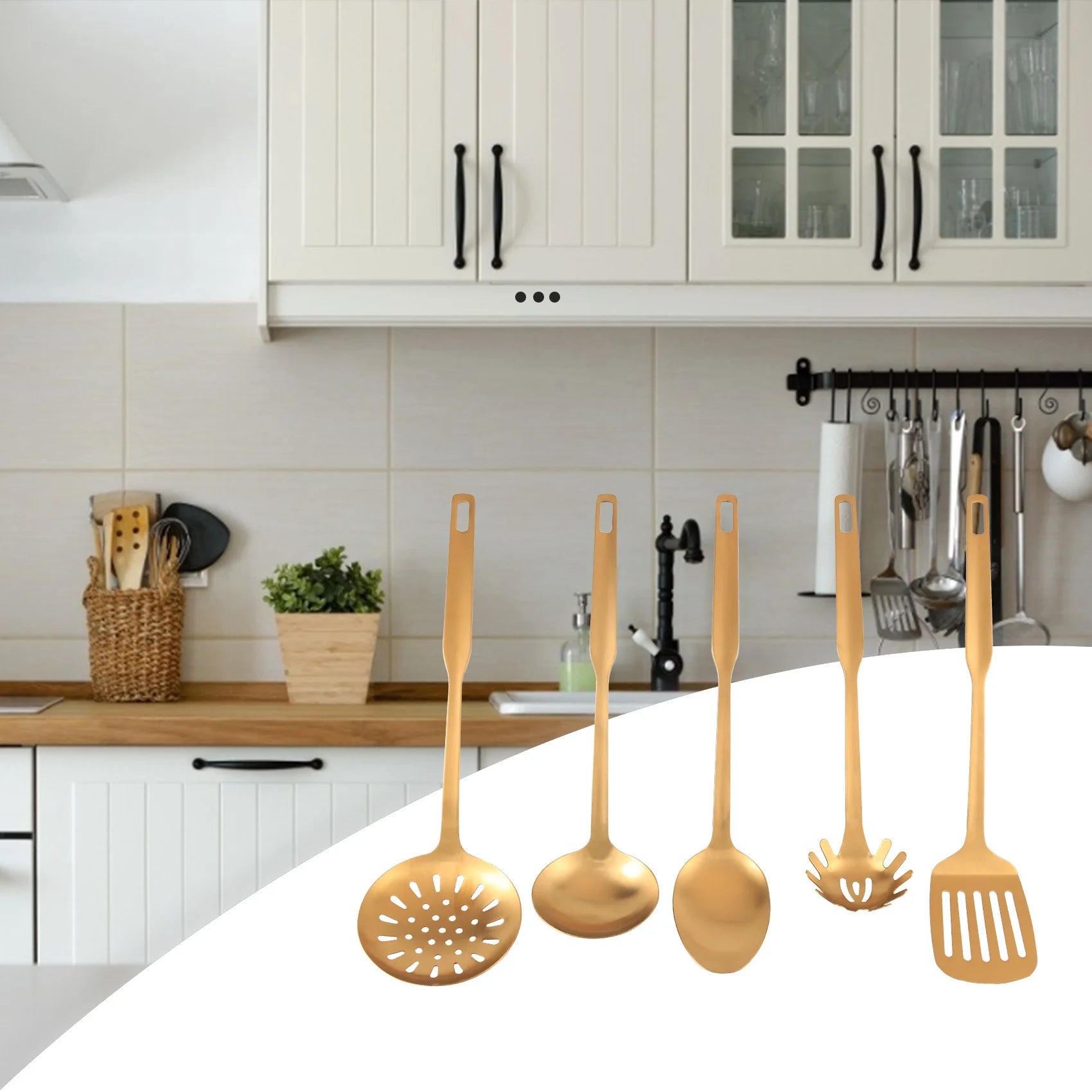 Stainless Steel Kitchen Utensils 5-Piece Cooking Trowel Set Tool Gold – Durable Stainless Steel Construction with Functional, Easy-Use Details