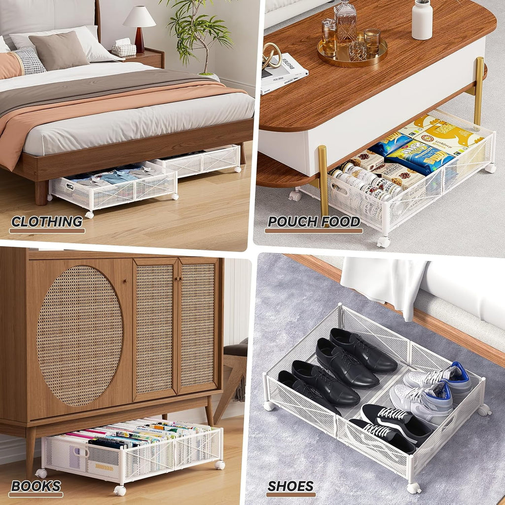 Under Bed Storage Containers with Wheels Under Bed Shoe Storage Organizer Drawer Tool-free Assembly Metal Storage Containers for Bedroom Clothes Shoes Blankets -2PCK – Everyday Household Format with Functional, Easy-Use Details