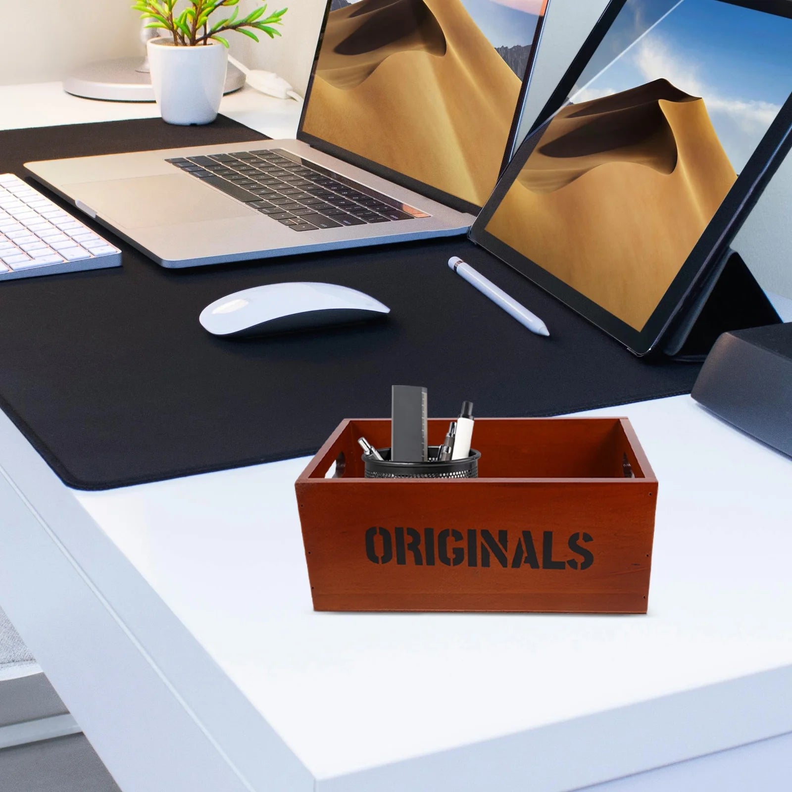 Monitor Stand Cube Storage Wooden Storage Box Office 26.00X16.00X11.00CM Brown – Natural-Look Construction with Functional, Easy-Use Details