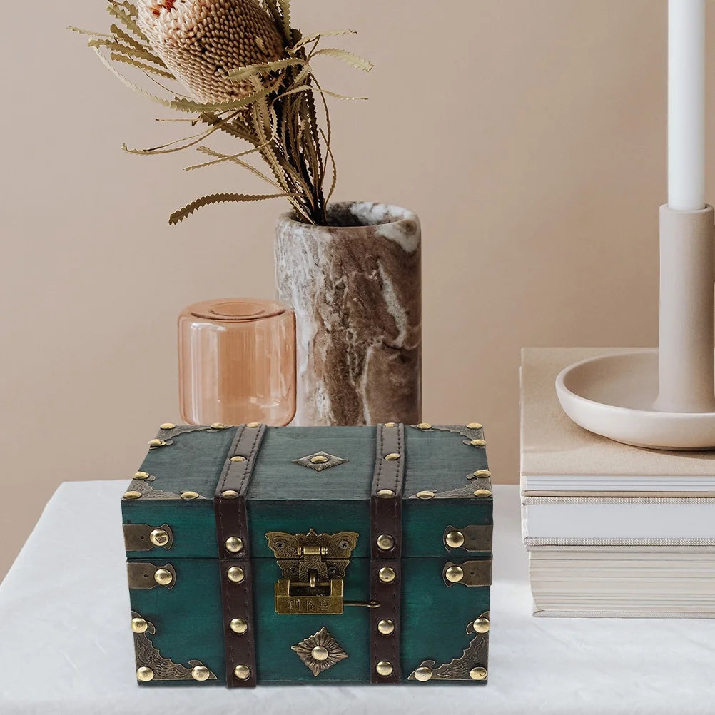 Wooden Storage Box Keepsake Stash Photo Treasure Chest Crate Dark Green – Natural-Look Construction with Functional, Easy-Use Details