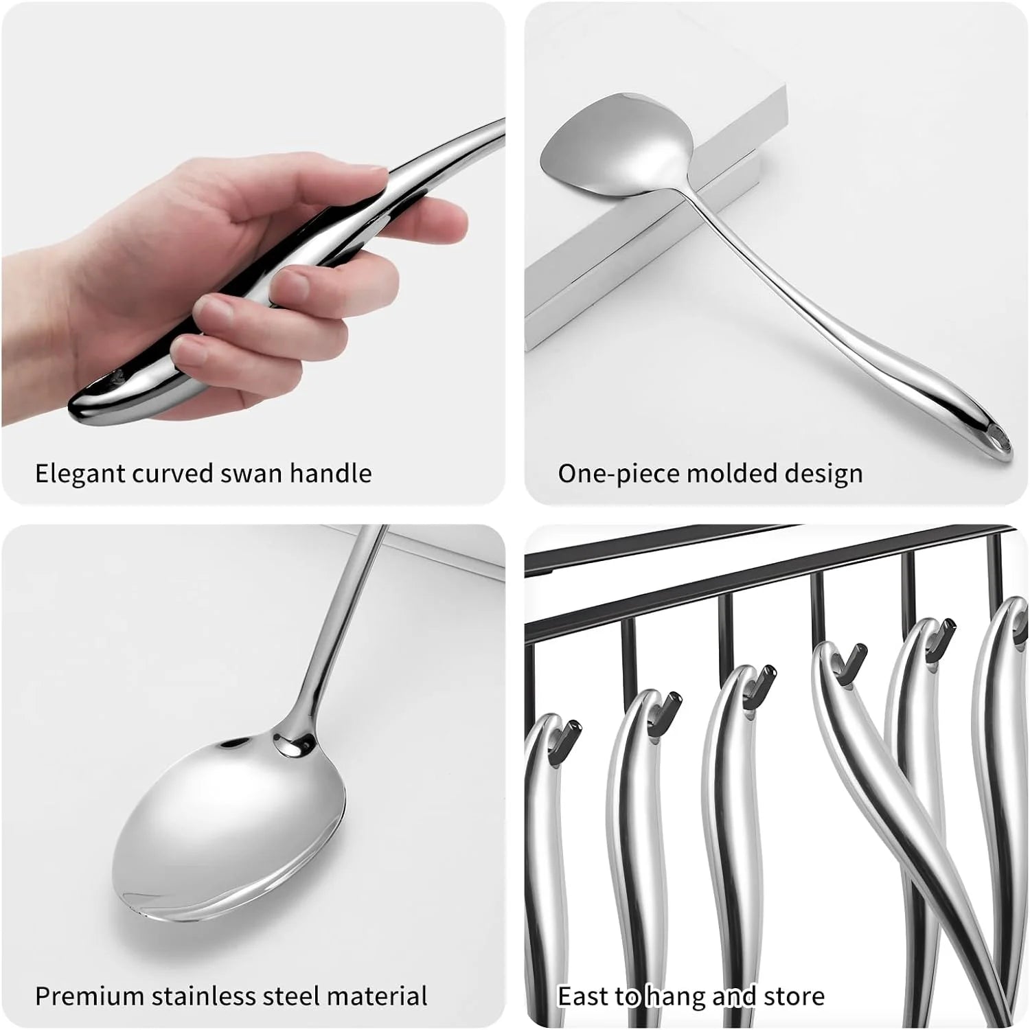 304 Stainless Steel Kitchen Utensils Set 6 Pcs Long Metal Cooking Utensil with Spatula Solid Spoon Ladle Skimmer Spaghetti Spoon Meat Fork Dishwasher Suitable – Durable Stainless Steel Construction with Functional, Easy-Use Details