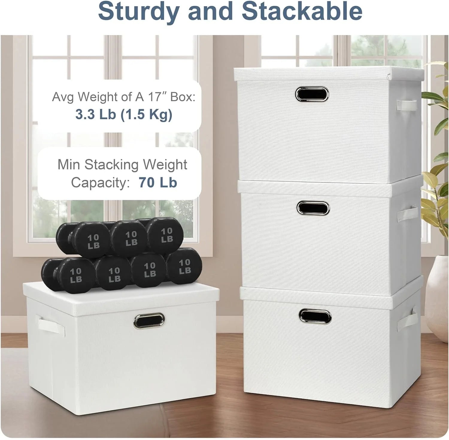 Large 17" 36 Quart Collapsible Stackable Storage Bins with Lids 3 Packs White Linen Fabric Closet Boxes with Lids Storage Cube Baskets Container Organizers for Bedroom Office(17 x12 x11) – Multiroom Organization Format with Functional, Easy-Use Details