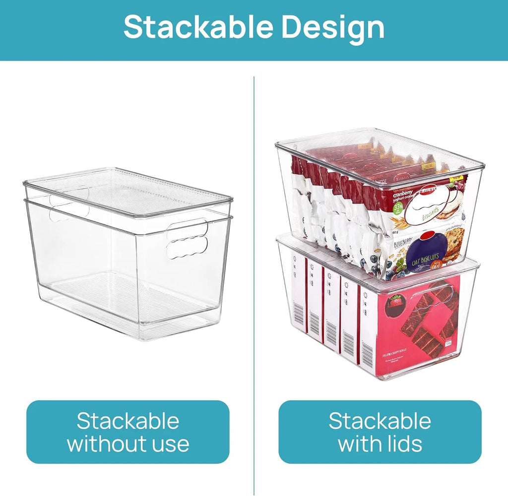 Clear Stackable Storage Bins with Lids Large Plastic Containers with Handle for Pantry Organizer and Storage,Suitable for Bathroom,Cabinet,Kitchen,Fridge,Closet Organization – Stackable Organization with Functional, Easy-Use Details