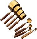8 pieces Golden Measuring Cups Set and Measuring Spoons Set with Scale Wooden Handle Stainless Steel Dry & Liquid Measuring Cup for Cooking Baking – Convenient Carry Handles with Functional, Easy-Use Details